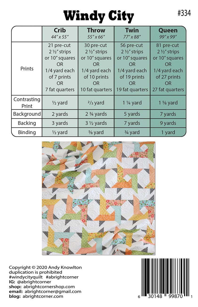 Windy City Quilt Pattern by A Bright Corner - AKBC334 -