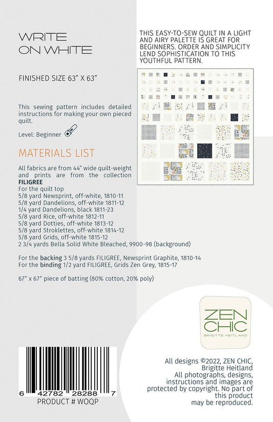 Write On White Quilt Pattern by Zen Chic