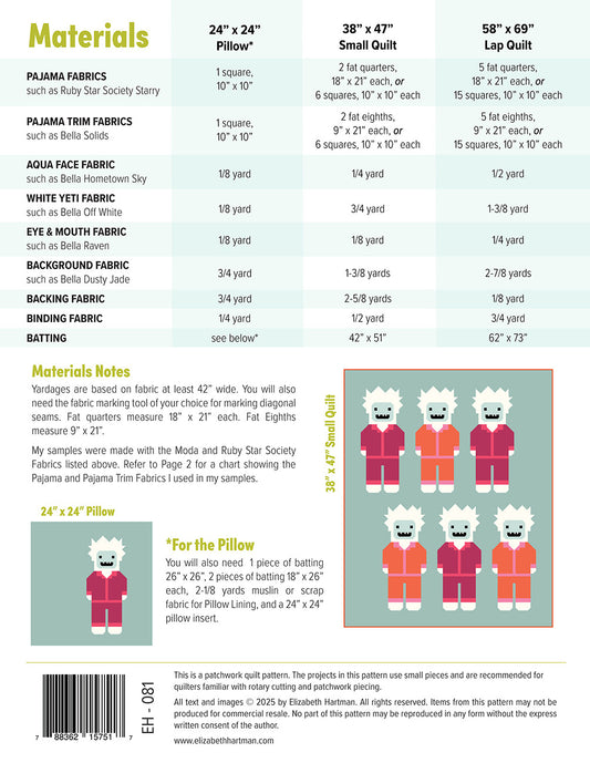 Yetis in Pajamas Quilt Pattern by Elizabeth Hartman