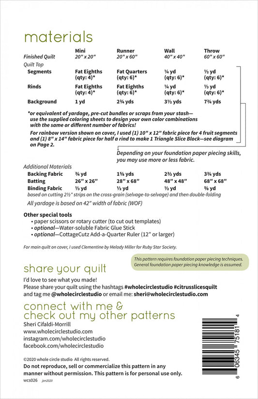 Citrus Slices Quilt Pattern by Whole Circle Studio