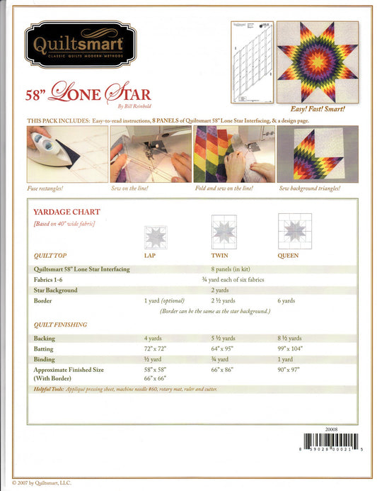 Lone Star 58” Quilt Pattern & Interfacing by QuiltSmart