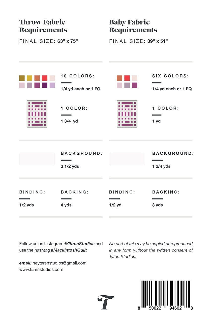 Mackintosh Quilt Pattern by Taren Studios