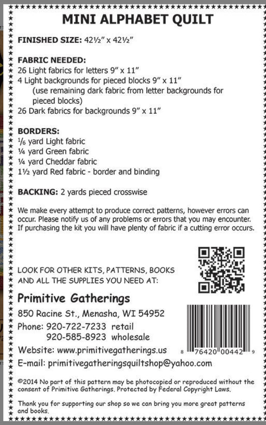 Mini Alphabet Quilt Pattern by Primitive Gatherings