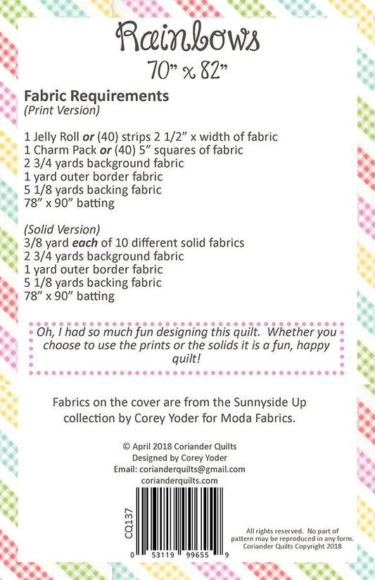 Rainbows Quilt Pattern by Coriander Quilts