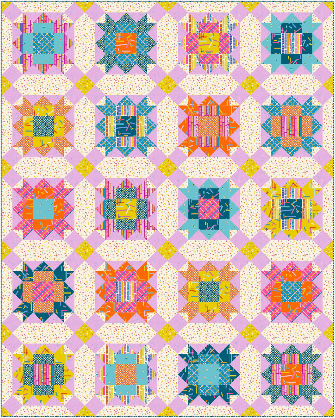 Colorful modern quilt pattern with geometric blocks, perfect inspiration for creative quilters and DIY projects