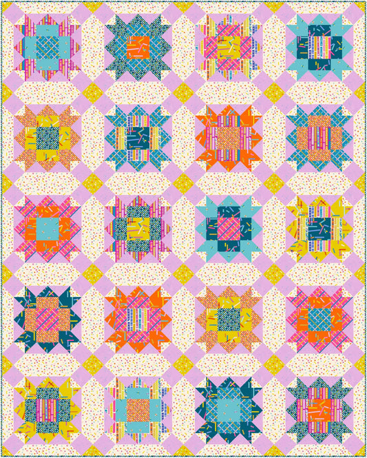 Colorful modern quilt pattern with geometric blocks, perfect inspiration for creative quilters and DIY projects