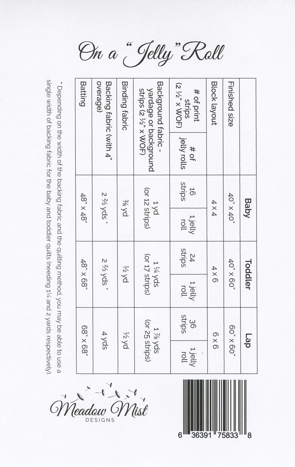 On A Jelly Roll Quilt Pattern by Meadow Mist Designs