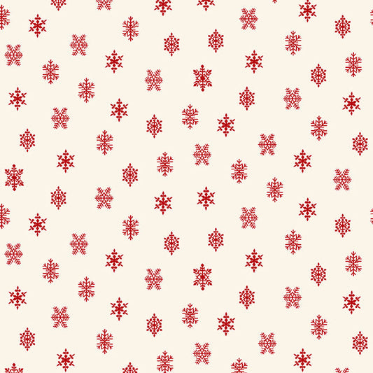 Winter in Snowtown by Stacy West - Snowflakes Cream/Red 1223-08