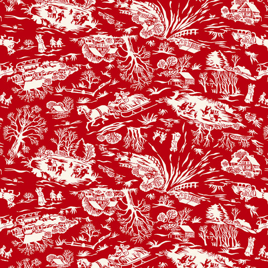 Winter in Snowtown by Stacy West - Winter Scene Toile Red 1226-88 (Estimated Ship Date June 2024)