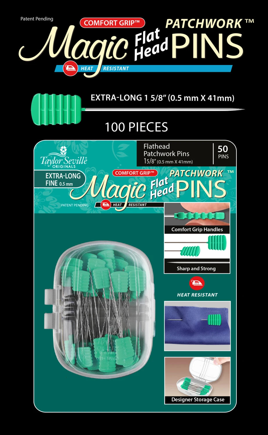 Magic Pins Flat Head Patchwork Extra Long 100pc