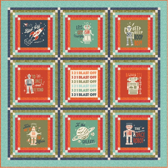 321 Blast Off by Stacy Iest Hsu : Robots in Space Quilt Kit