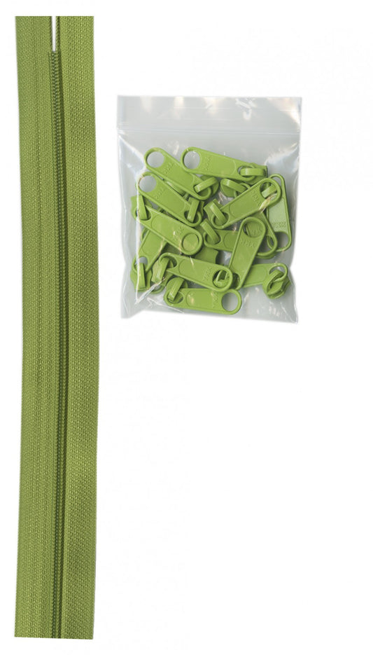 4 Yards of 16mm #4.5 Zipper Chain and 16 Extra-Large Coordinated Pulls Apple Gre # ZIPYD-200- Special Order