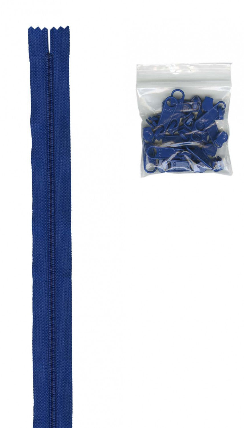 4 Yards of 16mm #4.5 Zipper Chain and 16 Extra-Large Coordinated Pulls Bl Blue # ZIPYD-215- Special Order