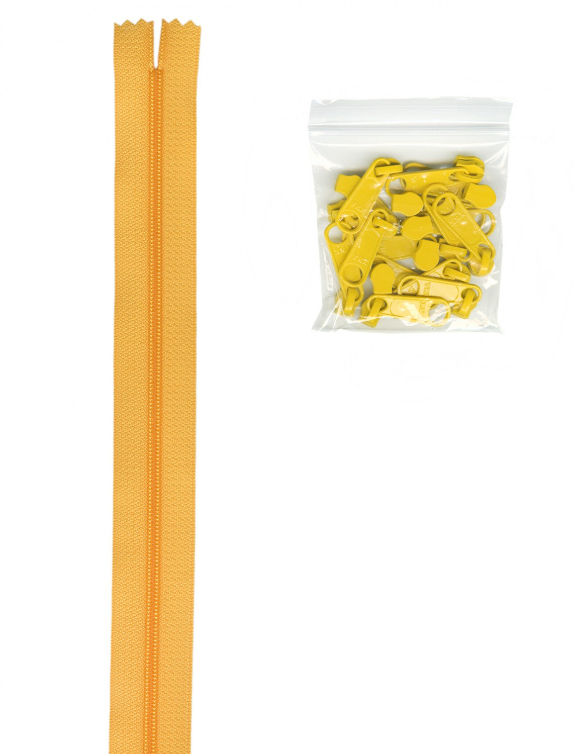 4 Yards of 16mm #4.5 Zipper Chain and 16 Extra-Large Coordinated Pulls Buttercup # ZIPYD-190- Special Order