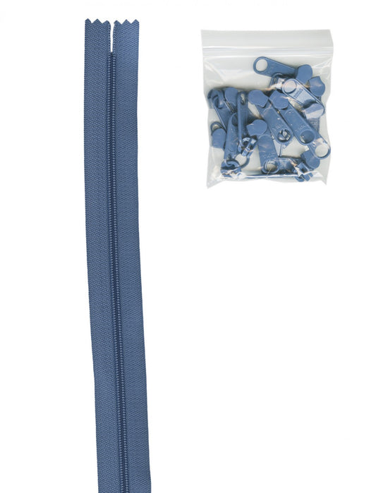 4 Yards of 16mm #4.5 Zipper Chain and 16 Extra-Large Coordinated Pulls Country Blue # ZIPYD-220- Special Order