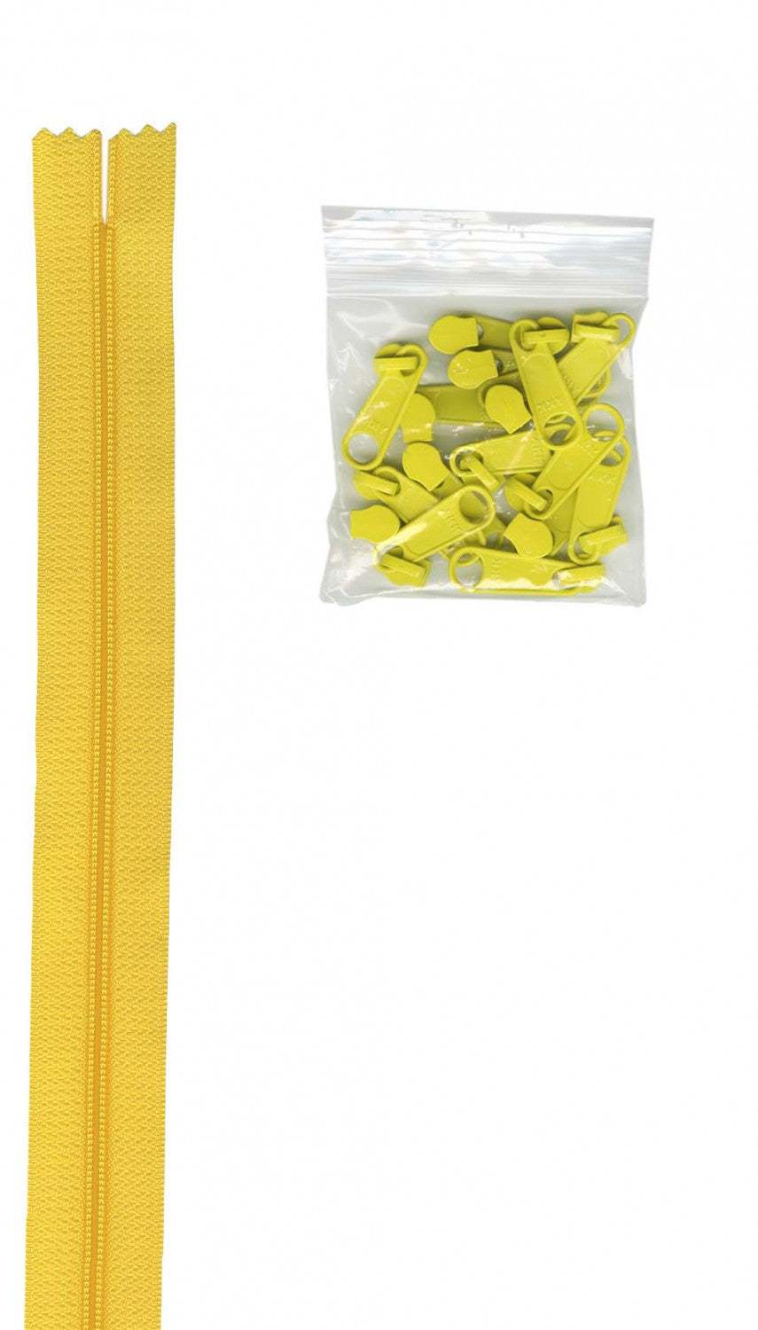 4 Yards of 16mm #4.5 Zipper Chain and 16 Extra-Large Coordinated Pulls Dandelion # ZIPYD-195- Special Order