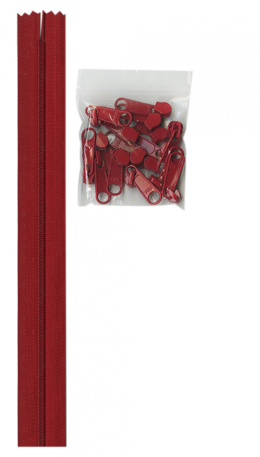 4 Yards of 16mm #4.5 Zipper Chain and 16 Extra-Large Coordinated Pulls Hot Red # ZIPYD-265- Special Order