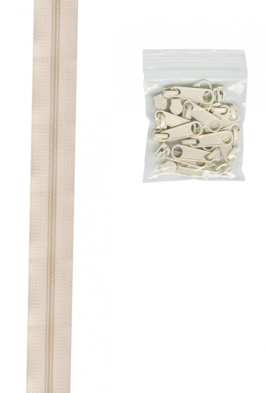 4 Yards of 16mm #4.5 Zipper Chain and 16 Extra-Large Coordinated Pulls Ivory # ZIPYD-102- Special Order