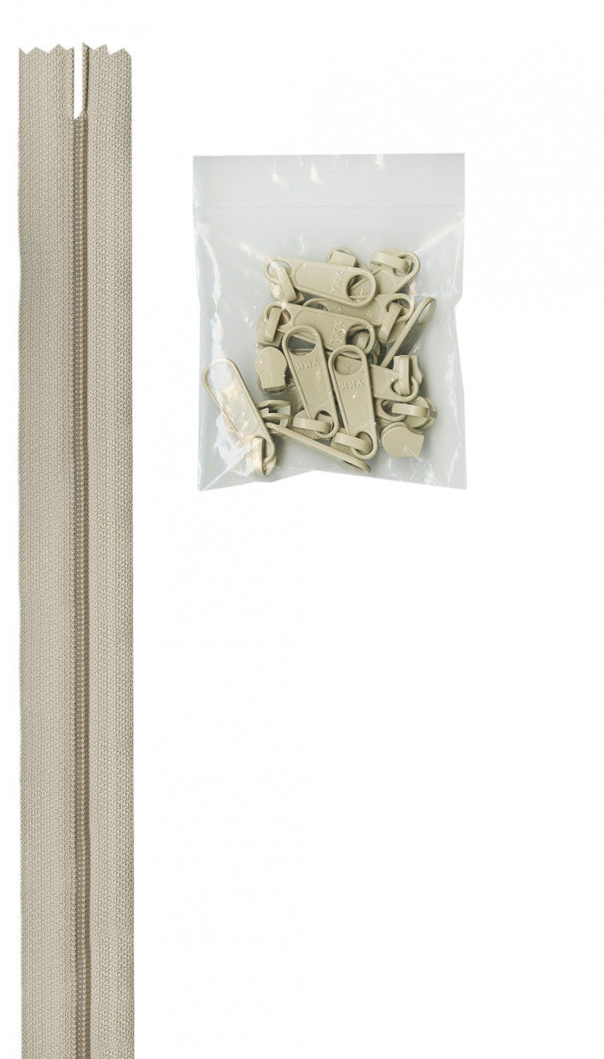 4 Yards of 16mm #4.5 Zipper Chain and 16 Extra-Large Coordinated Pulls Natural # ZIPYD-130- Special Order