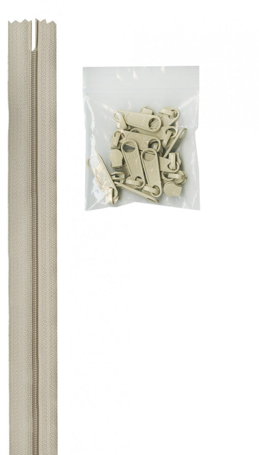 4 Yards of 16mm #4.5 Zipper Chain and 16 Extra-Large Coordinated Pulls Natural # ZIPYD-130- Special Order