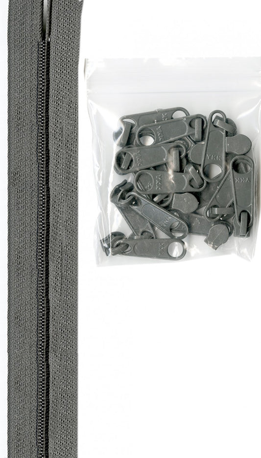 4 Yards of 16mm #4.5 Zipper Chain and 16 Extra-Large Coordinated Pulls Pewter # ZIPYD-110- Special Order