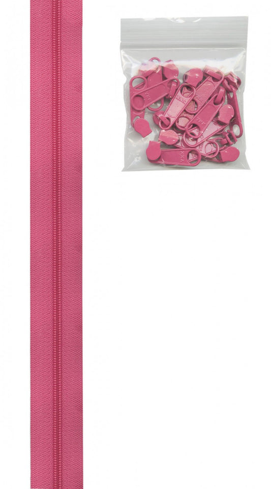 4 Yards of 16mm #4.5 Zipper Chain and 16 Extra-Large Coordinated Pulls Raspberry # ZIPYD-252- Special Order