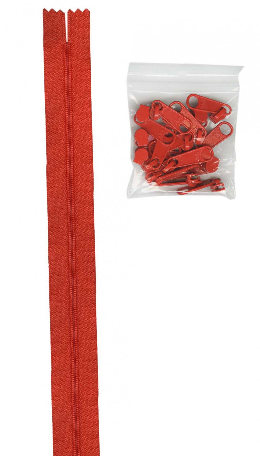 4 Yards of 16mm #4.5 Zipper Chain and 16 Extra-Large Coordinated Pulls Tangerine # ZIPYD-285- Special Order