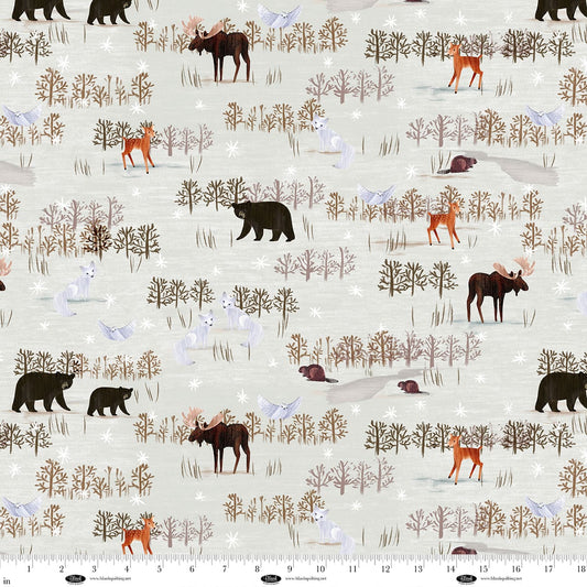 Chill Factor Flannel by Raquel Maciel : Scenic Forest Animals Ice 4239F-90