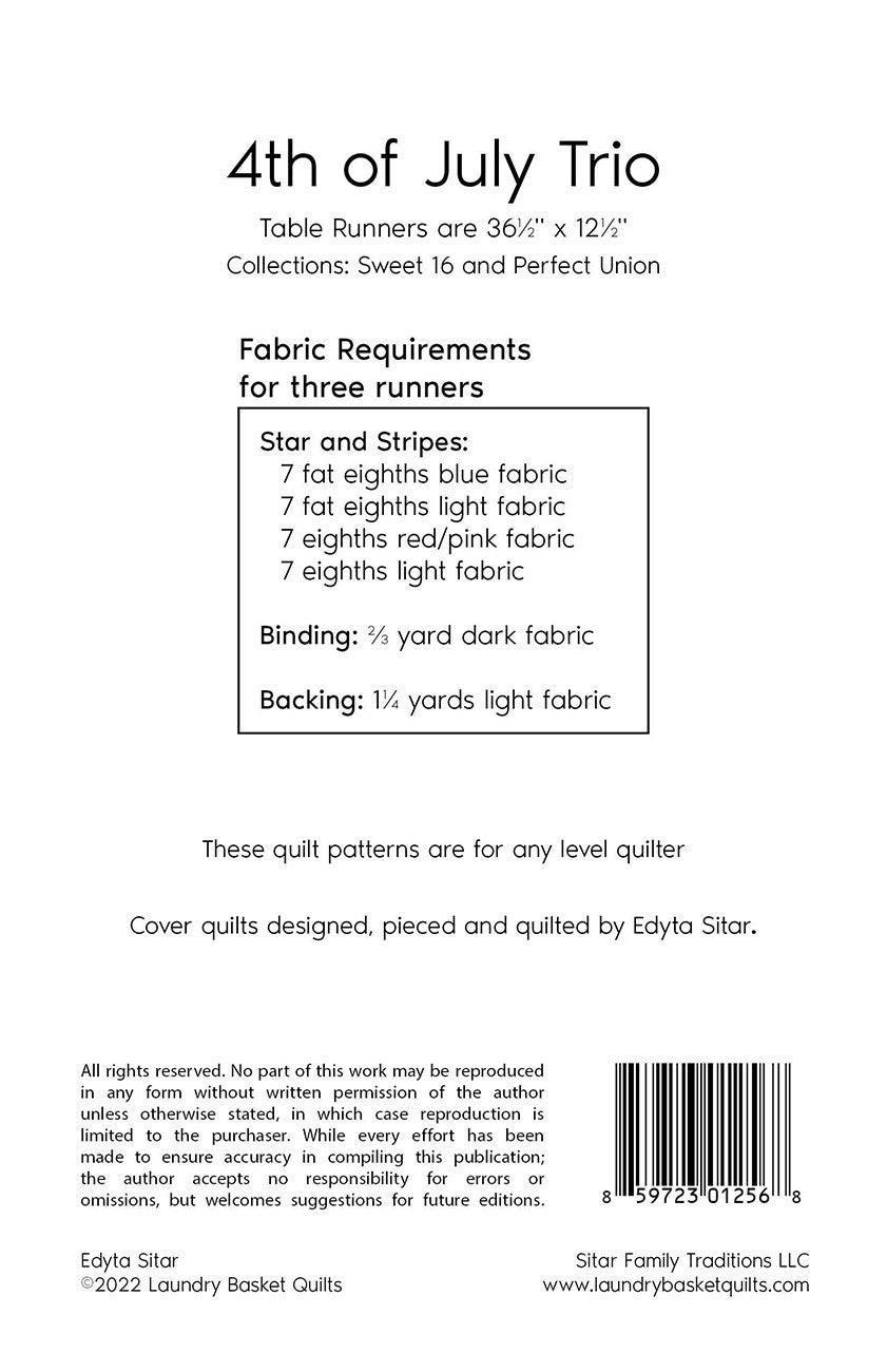 4th of July Trio Table Runner Pattern by Laundry Basket Quilts