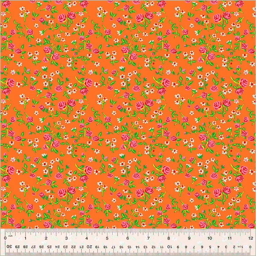 Heather Ross by Hand : Mousy Floral Tangerine 54255D-7 (Estimated Arrival Nov.2024)