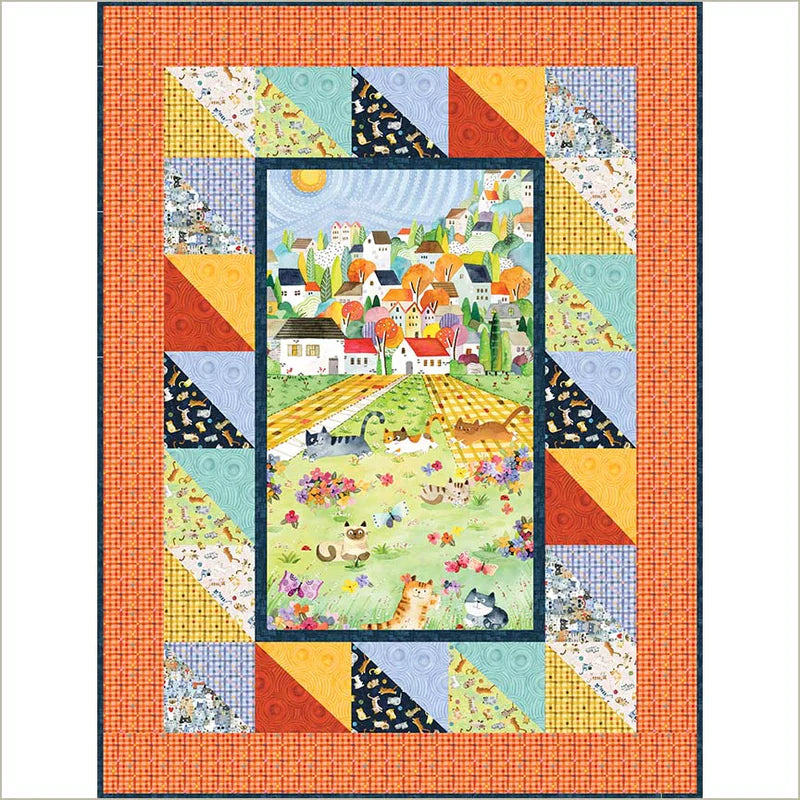 Cats Around Town by Sue Miano : Fable Cats Quilt Front Shop Sample