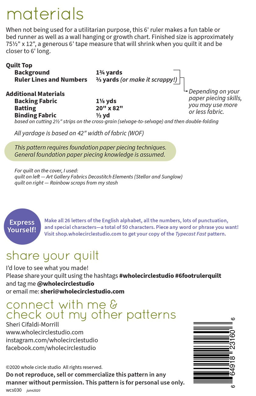 6 Foot Ruler Pattern by Whole Circle Studio