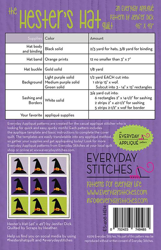 Hester's Hat Applique Quilt Pattern by Everyday Stitches