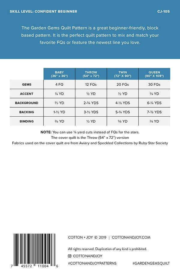 Garden Gems Quilt Pattern by Cotton and Joy