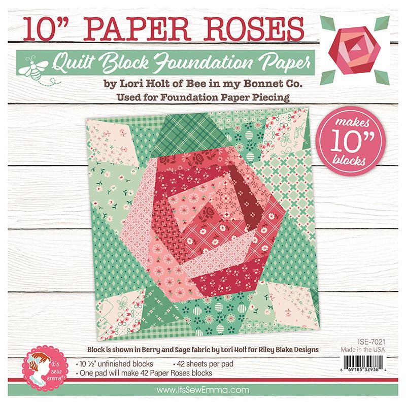 10" Paper Roses Quilt Block Foundation Paper