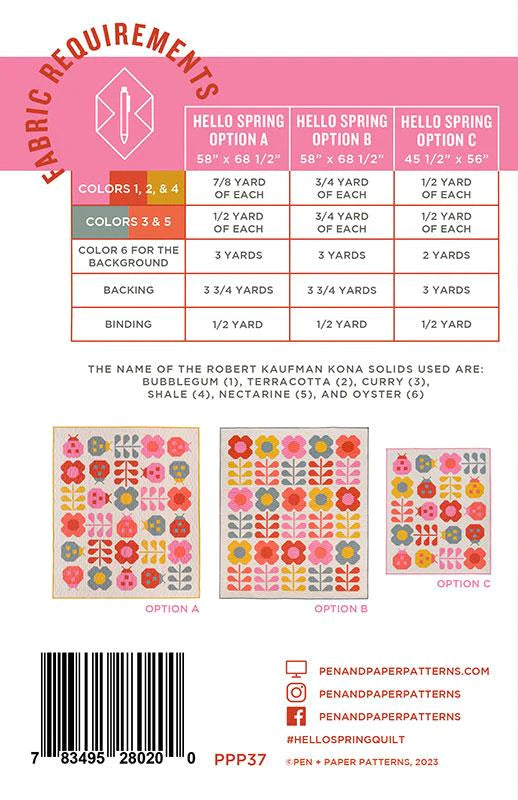 Hello Spring Quilt Kit mettant en vedette Art Gallery Pure Solids - Plusieurs façons de couleurs disponibles