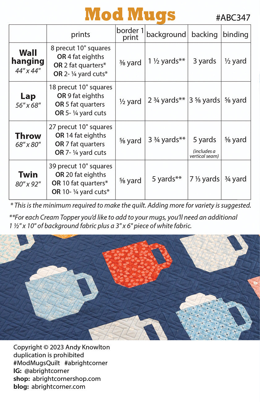 Mod Mugs Quilt Pattern # AKBC347 - Special Order