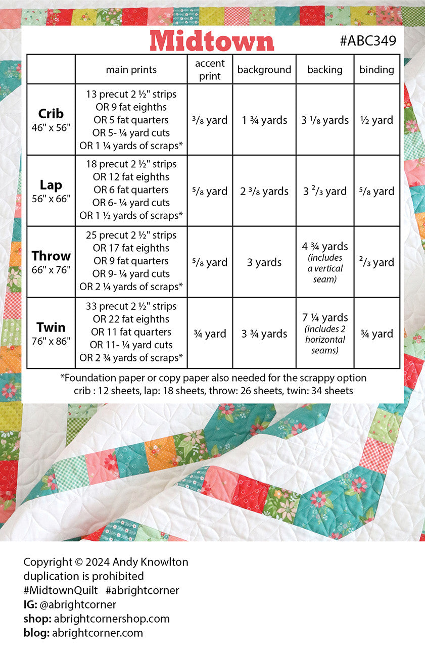 Midtown Quilt Pattern # AKBC349  - Special Order