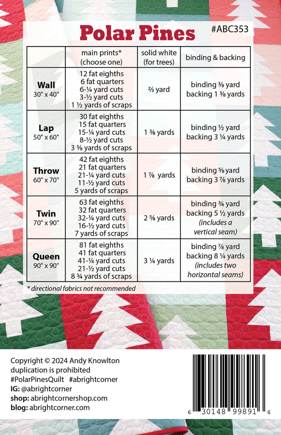 Polar Pines Quilt Pattern by A Bright Corner