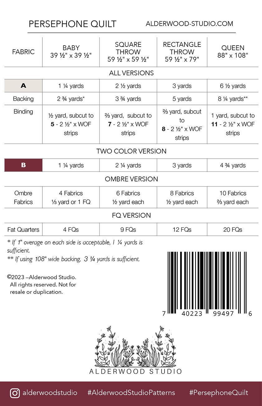 Persephone Quilt Pattern # ALD-PERSEPHONE -Special Order