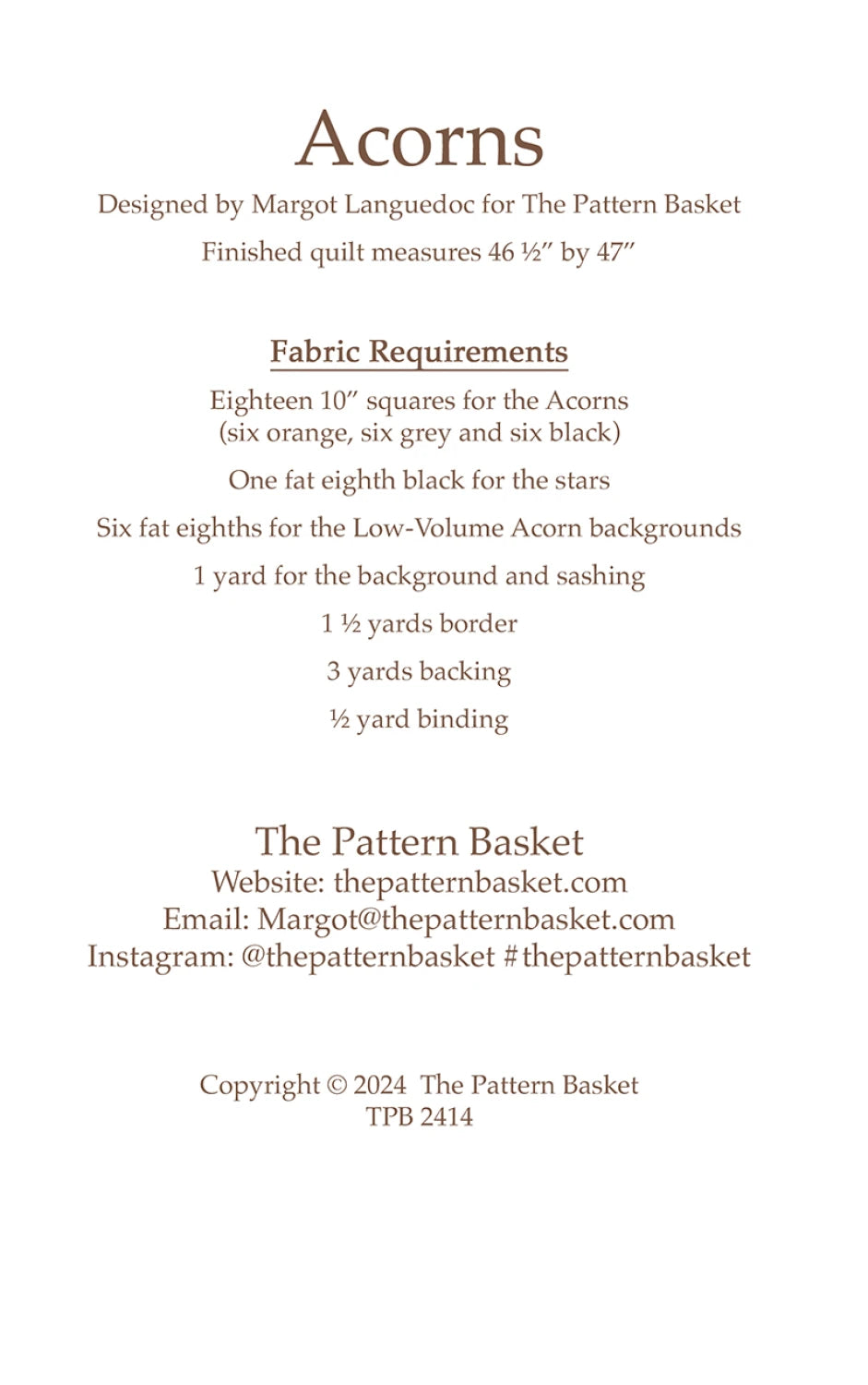 Acorns Quilt Pattern by the Pattern Basket