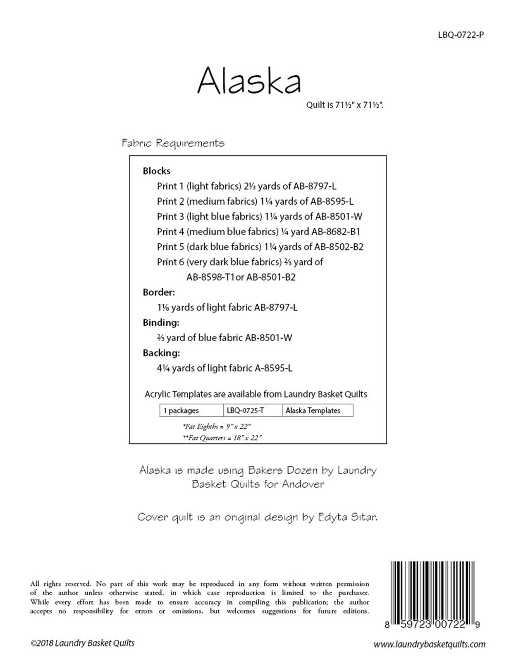 Alaska Quilt Pattern by Laundry Basket Quilts