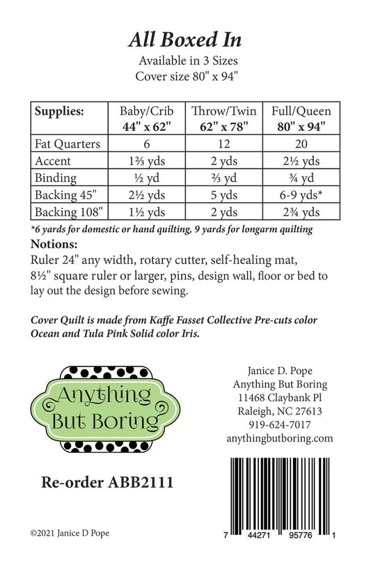 All Boxed In Quilt Pattern by Janice Pope from Anything But Boring