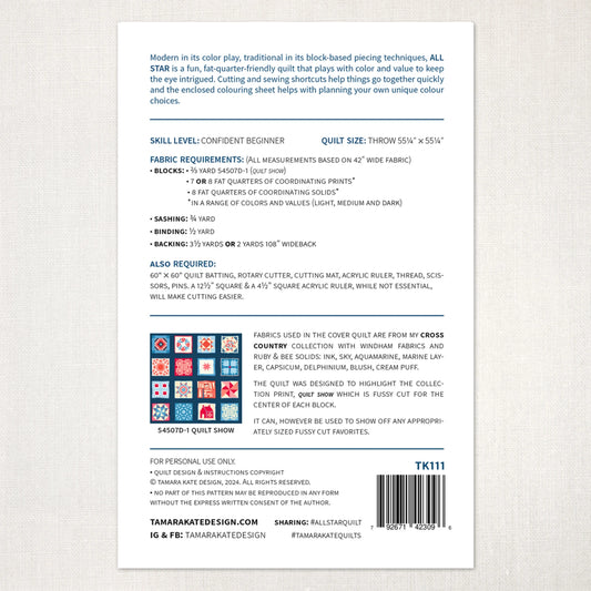 All Star Quilt Pattern by Tamara Kate