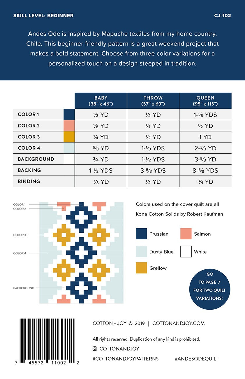 Andes Ode Quilt Pattern by Cotton and Joy