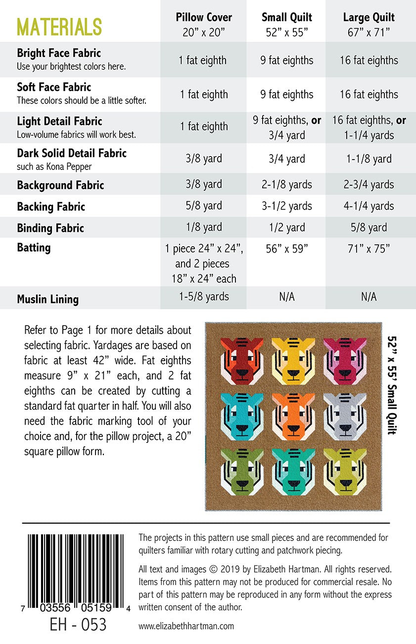 Antonia Tiger Quilt Pattern by Elizabeth Hartman