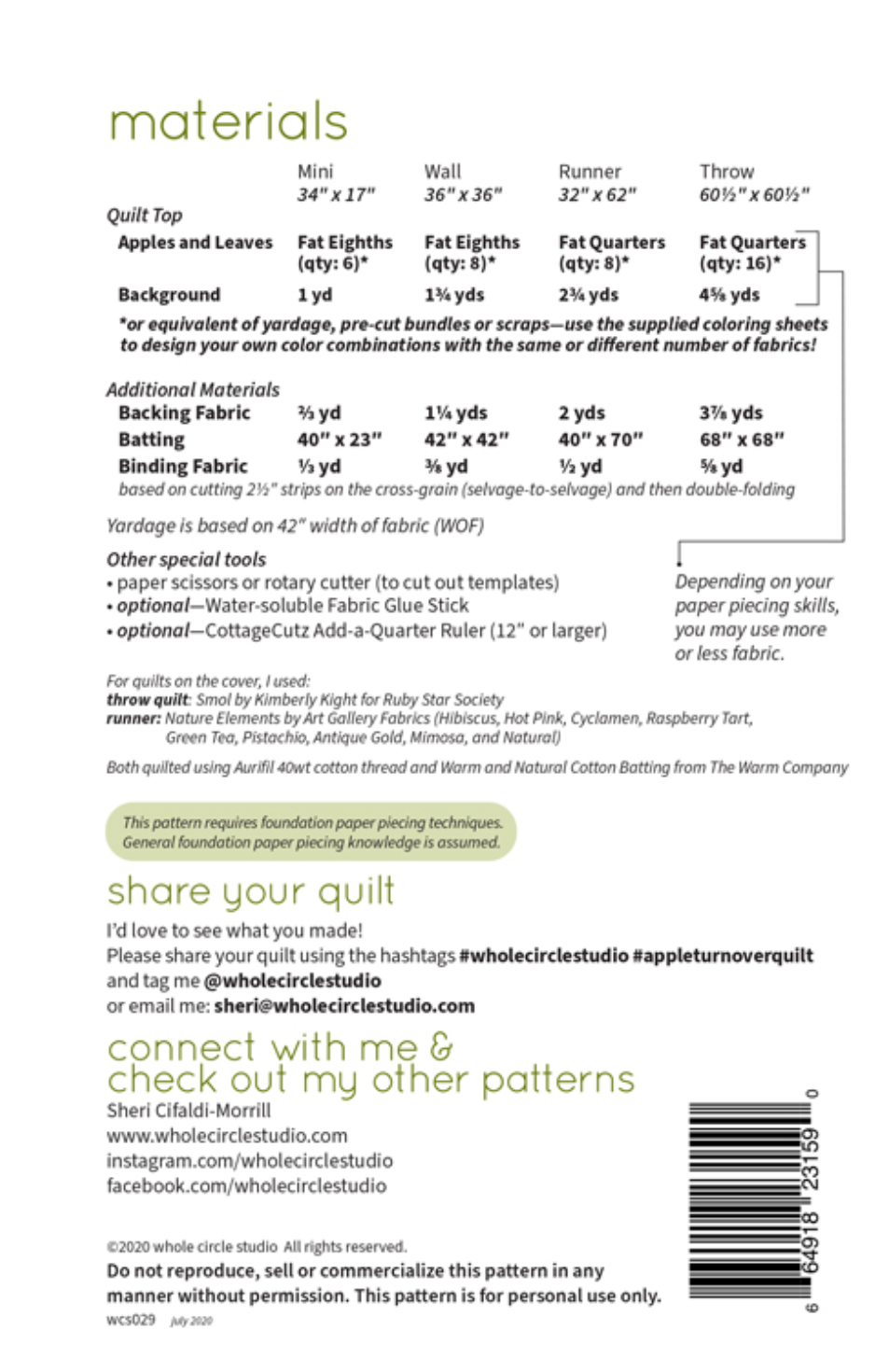 Apple Turnover Quilt Pattern by Whole Circle Studio