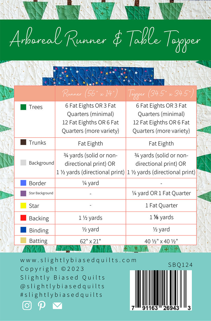Arboreal Runner & Table Topper Pattern by Slightly Biased Quilts