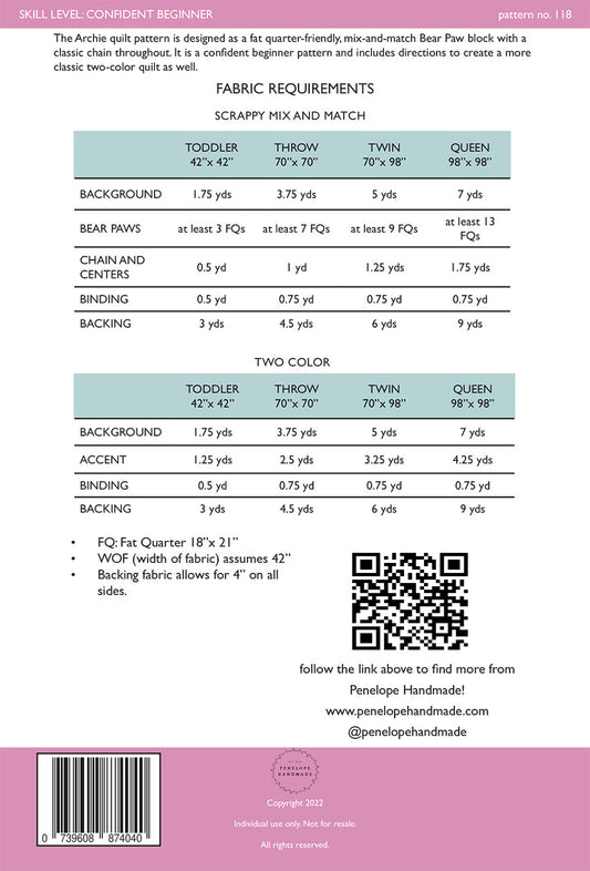 Archie Quilt Pattern by Penelope Handmade