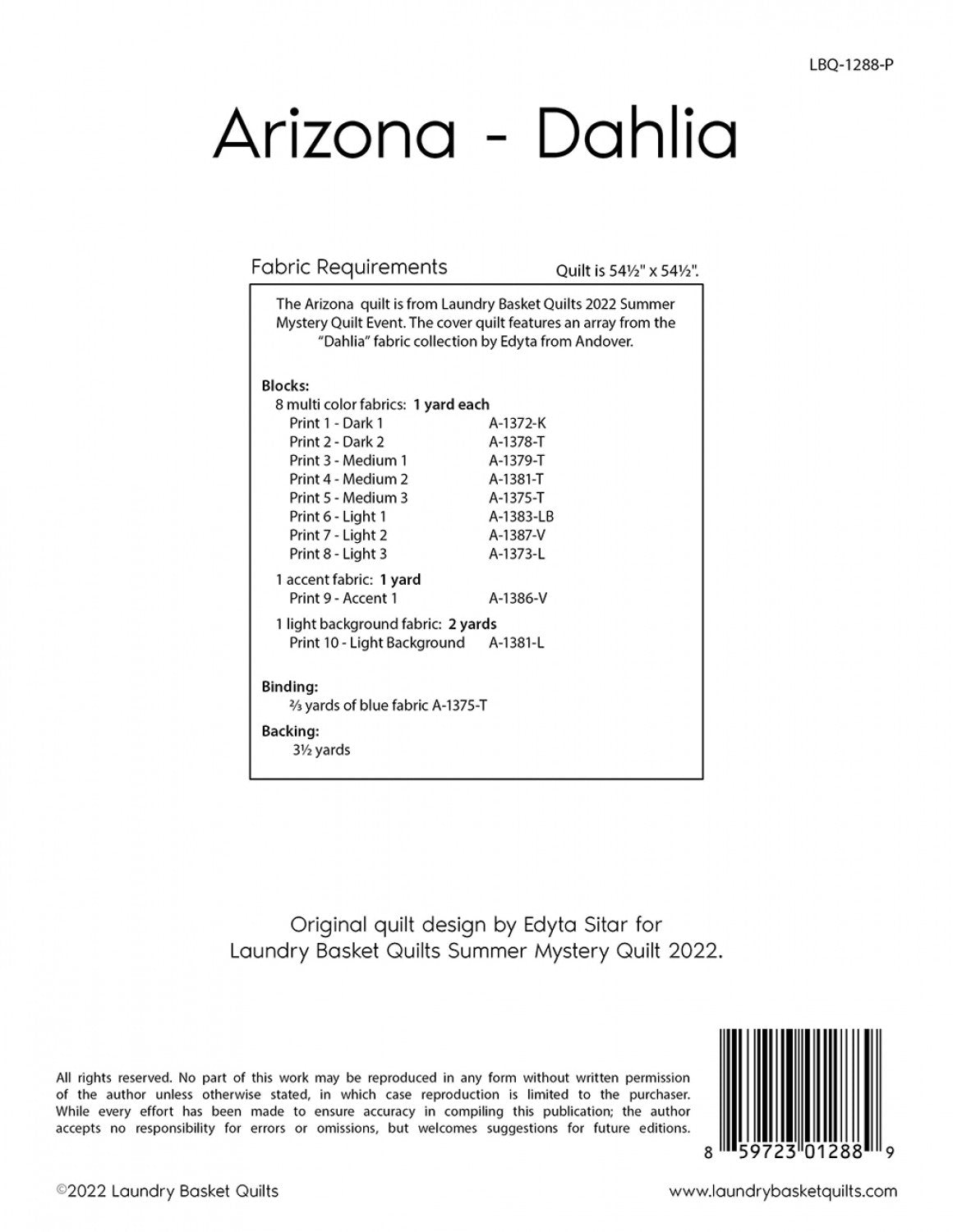 Arizona Dahlia # LBQ-1288-P - Special Order